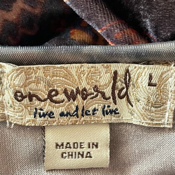 One World Velvet Print Top Sequin & Lace Trim LRG Whimsygoth Forest Fairy Grunge - Picture 8 of 10